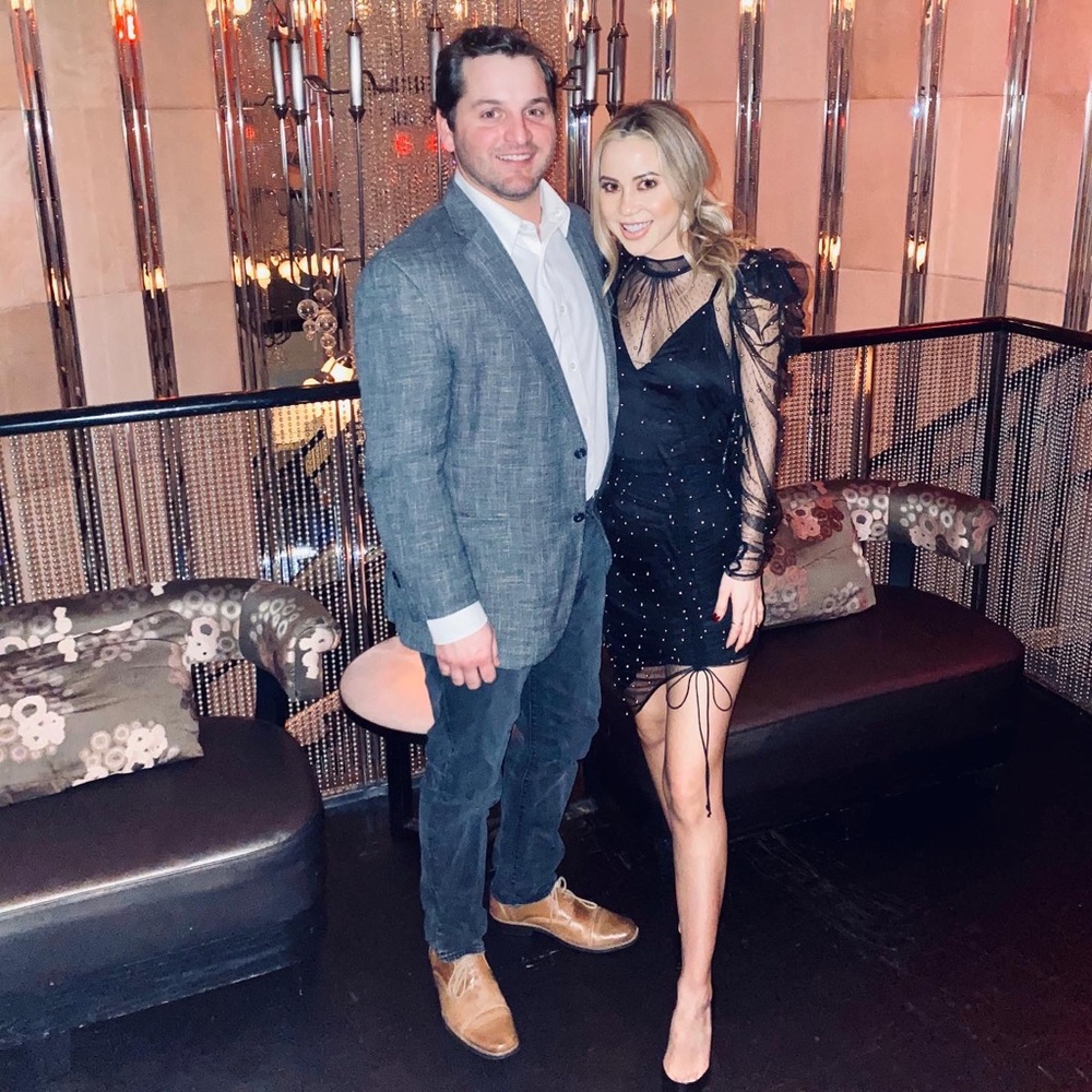 Lovers + Friends black mesh dress w/ gold beads